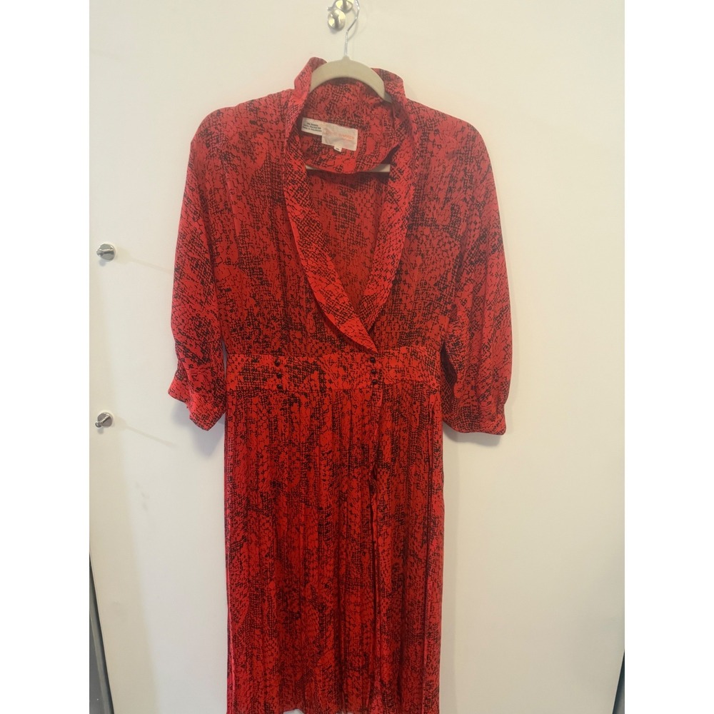 David Warren Vintage Red Black Snakeskin Print Pleated Midi Dress Size 10